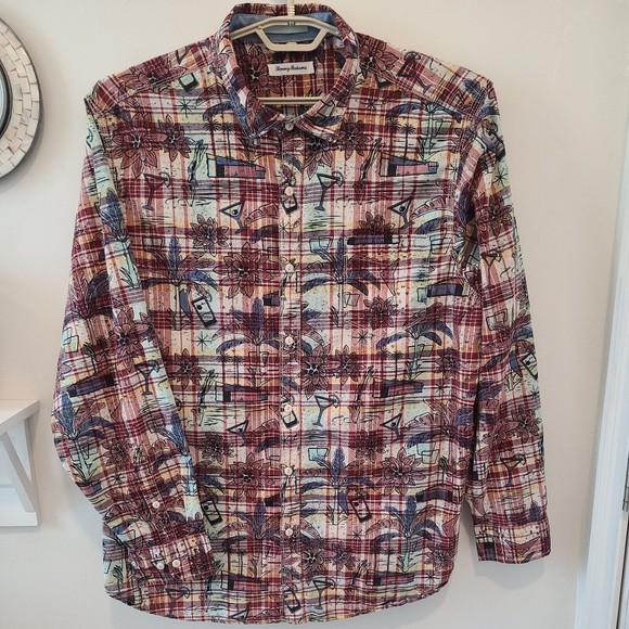 Tommy Bahama Other - Tommy Bahama LS Button Palm Springs Martini Plaid Flip Cuff Shirt Men XXL Red